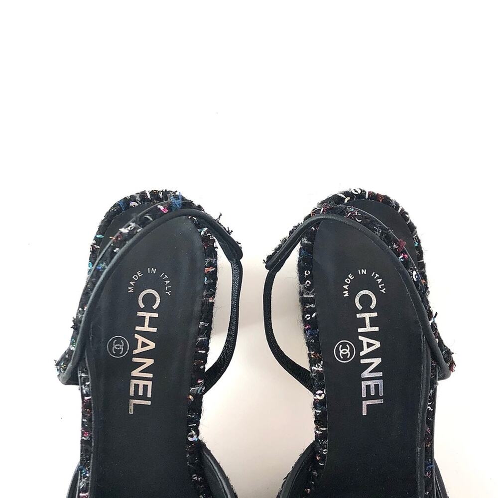 Chanel Black and Sequin Tweed Cap Toe CC Logo Slingback Pumps 40.5 - Picture 4 of 9